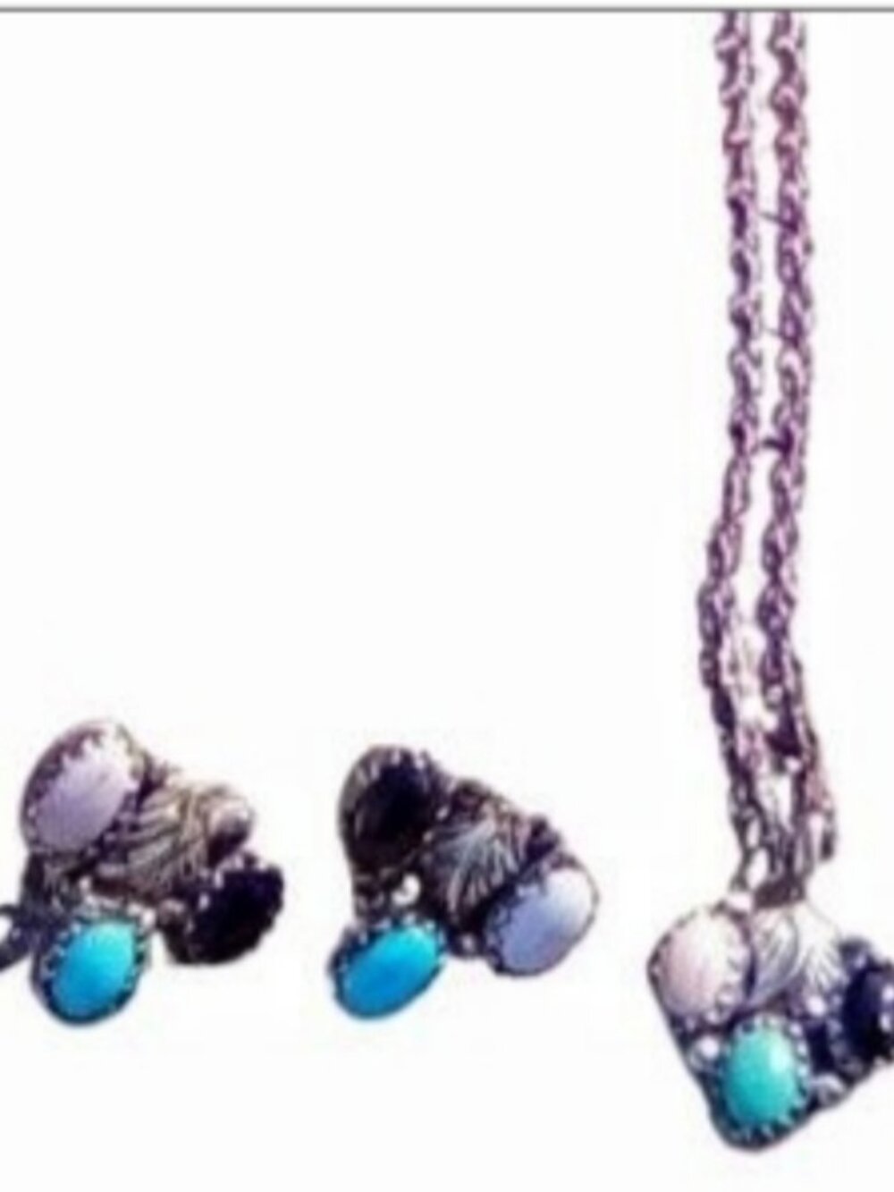 Vintage Sterling Silver Turquoise, Onyx & Rose Quartz Jewelry Set